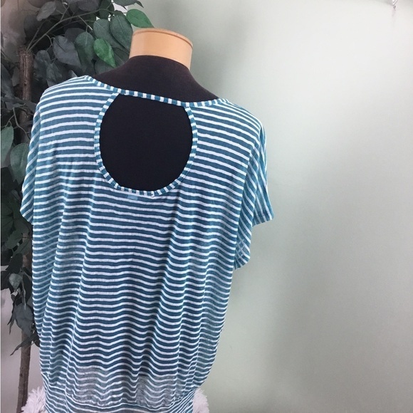 Lane Bryant size 14/16 turquoise ish blue striped v neck short sleeve top - Picture 4 of 16